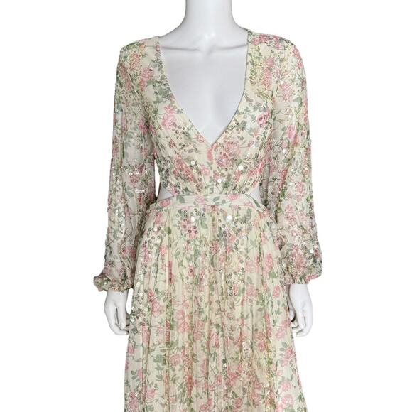 Mac Duggal Sequined Floral Print Cut Out Lace Up Gown A93746 Women’s Sz 8 - Picture 5 of 13